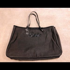 BEBE Black Denim Travel Size Tote Hobo Bag